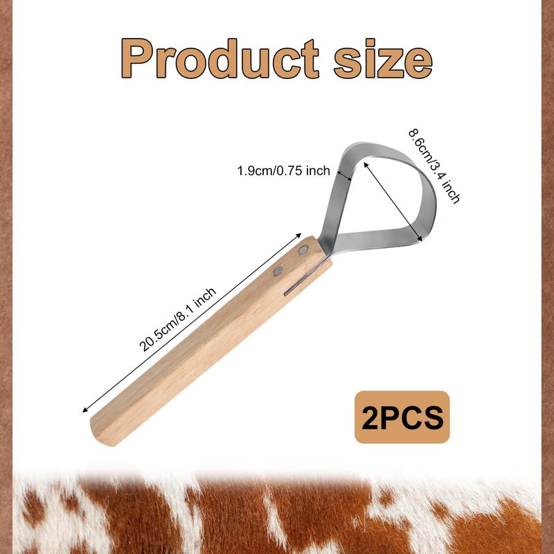 Gosknor 2pcs Pelt Scraper Fleshing Tool, 11.2in Fleshing Knife for Hides Stainless Steel Scraper Flesher Tanning Tools Working Kit for Taxidermy Leather Making Tools Skinning Fur Handling Supplies - Image 2